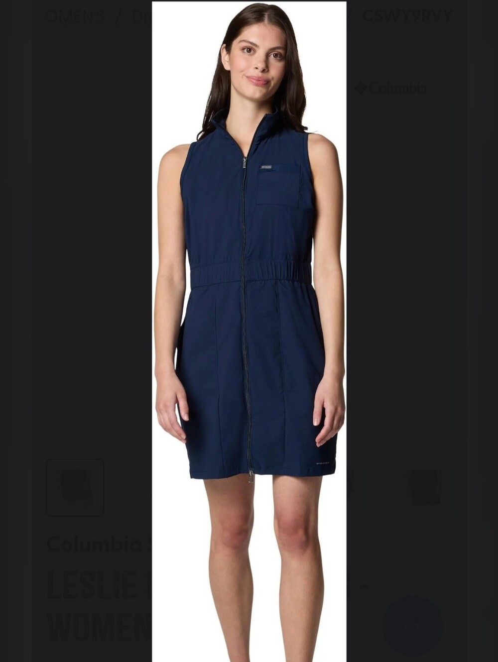 Columbia Navy Sleeveless Zip-Front Sport Dress Size Large